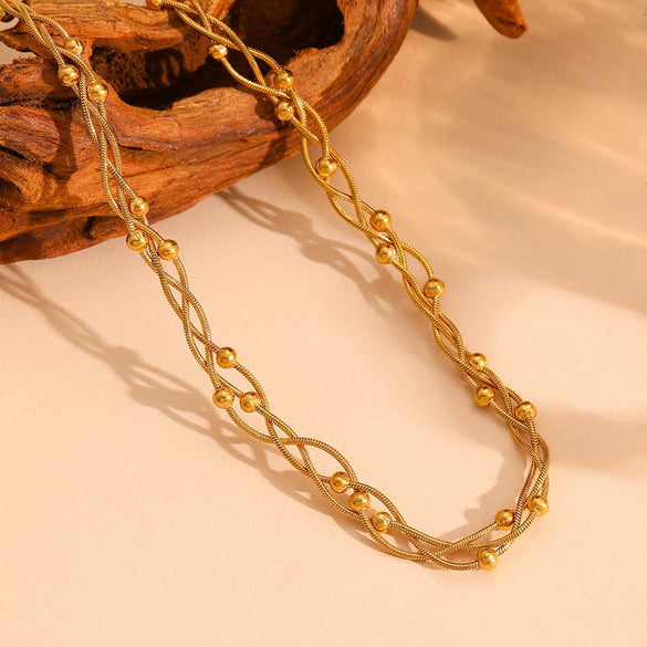 Titanium Steel Multistrand Cross Snake Chain Fashion Jewelry Bracelet Anklet Necklace Set With Diamonds