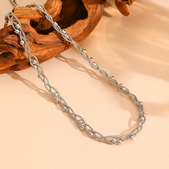 Titanium Steel Multistrand Cross Snake Chain Fashion Jewelry Bracelet Anklet Necklace Set With Diamonds