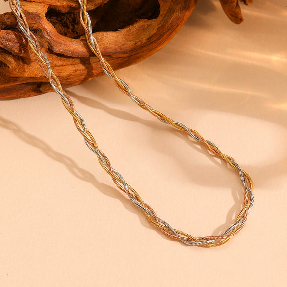 Titanium Steel Multistrand Cross Snake Chain Fashion Jewelry Bracelet Anklet Necklace Set With Diamonds