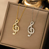 Titanium Steel Music Note Pendant Necklace With Full Diamond Gemstone Electroplated Unisex O Word Chain Jewelry