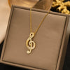 Titanium Steel Music Note Pendant Necklace With Full Diamond Gemstone Electroplated Unisex O Word Chain Jewelry