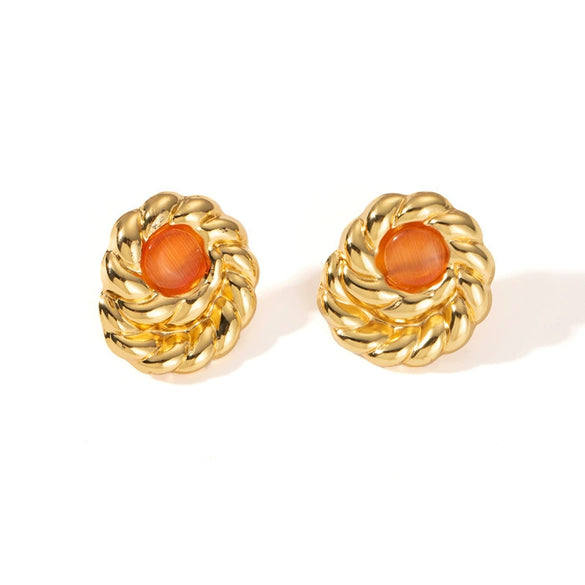 Titanium Steel Natural Stone Geometric Earrings With Electroplating Retro Light Luxury Style For Women