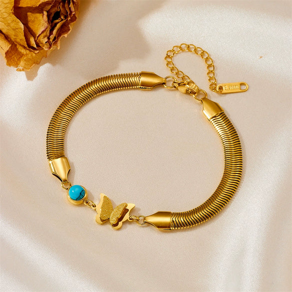 Titanium Steel Natural Style Frosted Butterfly Peach Heart Electroplated Bracelet For Women