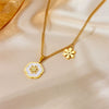Titanium Steel Natural Style Geometric Plant Flowers Gold Plated Accessories Pendant Bracelet Necklace Earring Set For Women