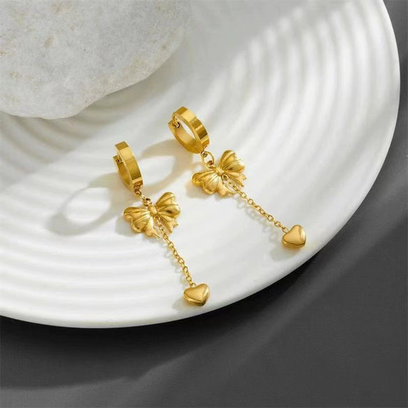 Titanium Steel Natural Style Jewelry With Geometric And Plant Flowers Pattern Box Chain Electroplating Bow And Tassel Pendant For Women And Men