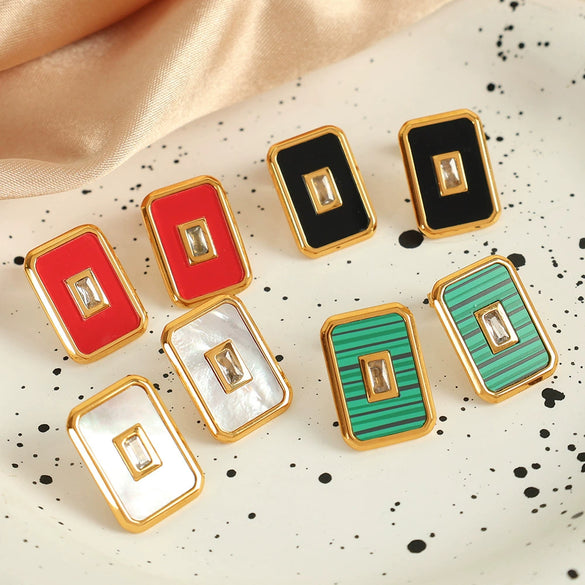 316L Stainless Steel Necklace And Earrings Set Fashion Geometric Snake Bone Chain With Black White Red Green Colors Electroplated