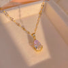 Titanium Steel Necklace Female 18K Gold Plated Water Drop Pendant With Diamond Design And Ochain