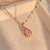 Titanium Steel Necklace Female 18K Gold Plated Water Drop Pendant With Diamond Design And Ochain
