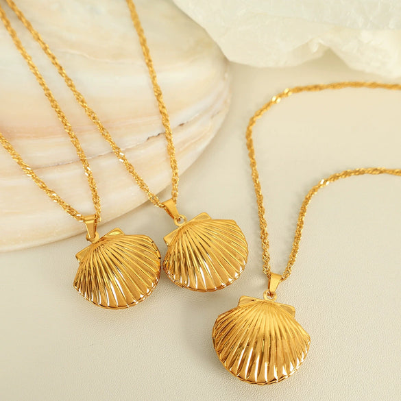 316L Stainless Steel Necklace Golden Shell Lockbone Chain Electroplating Simple Design Light Luxury Women's Jewelry