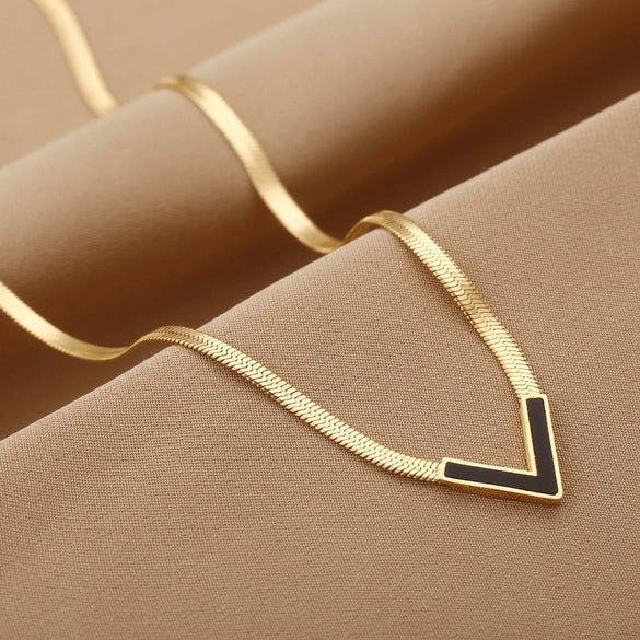 Titanium Steel Necklace Mixed Gem Inlay Geometric Style Blade Chain 18K Gold Plated For Women