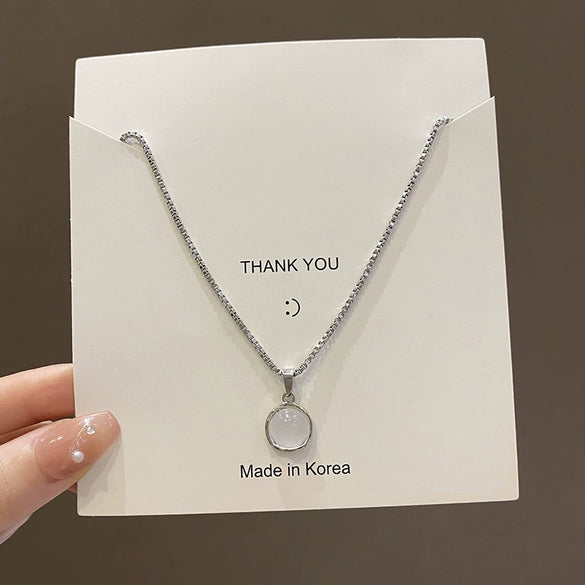 Titanium Steel Necklace With Geometric Moonstone Pendant For Women