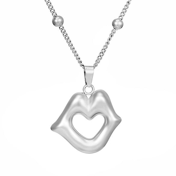Titanium Steel Necklace With Geometric Ring Heart Pendant Electroplated O Chain For Women