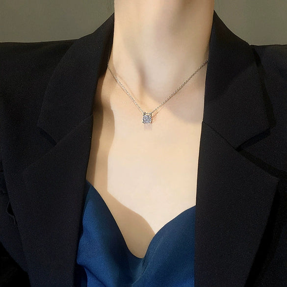 Titanium Steel Necklace With Geometric Zircon Pendant And Diamond Design For Women