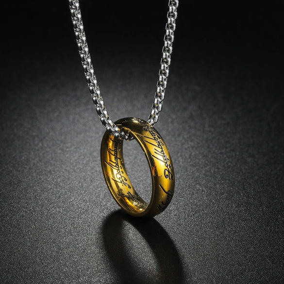 Titanium Steel Necklace With Magic Ring Pendant Electroplated With Letters Numbers Text For Men