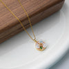 Titanium Steel Necklace With Oil Pearl Flower Microinlaid Zircon Copper Pendant Electroplated With 18K Gold Geometric And Flower Pattern For Women