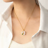 Titanium Steel Necklace With Oil Pearl Flower Microinlaid Zircon Copper Pendant Electroplated With 18K Gold Geometric And Flower Pattern For Women