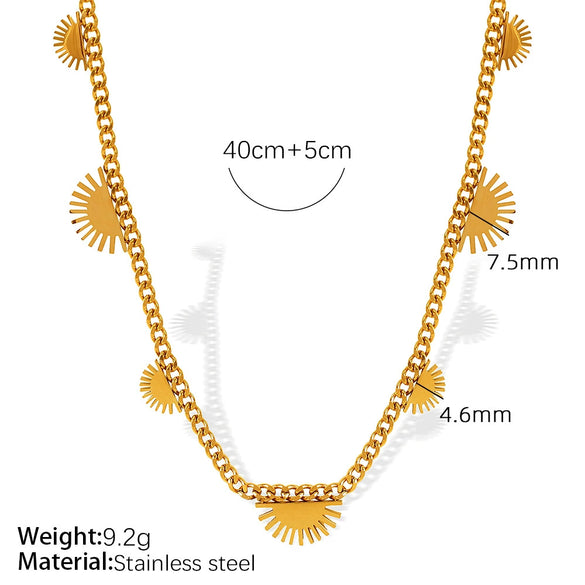 316L Stainless Steel Necklace With Radiant Semicircle Sun Pendant And Stars Sun And Moon Clouds Universe Patterns Electroplated Hiphop Style For Women