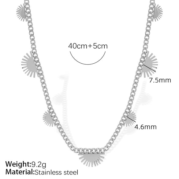 316L Stainless Steel Necklace With Radiant Semicircle Sun Pendant And Stars Sun And Moon Clouds Universe Patterns Electroplated Hiphop Style For Women