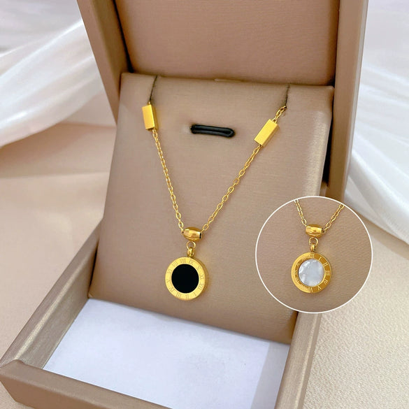 Titanium Steel Necklace With Shell Shape Geometric Cartoon Flower Pattern Electroplated For Unisex