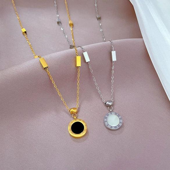 Titanium Steel Necklace With Shell Shape Geometric Cartoon Flower Pattern Electroplated For Unisex