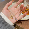 Titanium Steel Necklace With Threedimensional Square Exquisite Zircon Pendant And Geometric Style For Women
