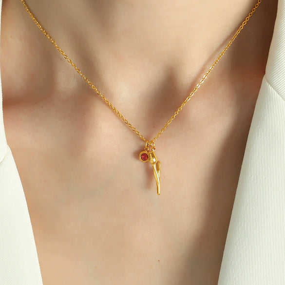 316L Stainless Steel Necklace With Tulip Rhinestone Pendant 18K Gold Plated Simple Style For Women