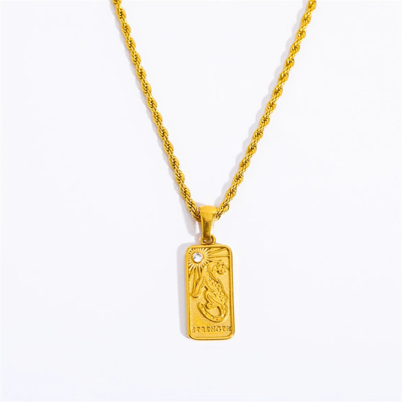 Titanium Steel Niche Design Rectangular Stereo Relief Flower Sun God Eightpointed Star Necklace With Twist Chain