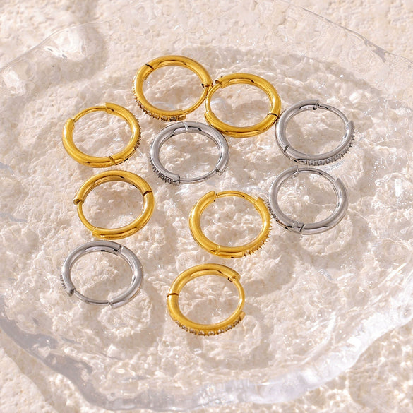 316L Stainless Steel Niche Geometric Inlaid Zircon Ring And Circle Earring Jewelry With Pvd Goldplated And Electroplating Treatment