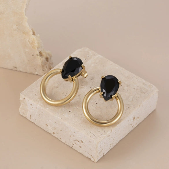 Titanium Steel Niche Style Water Drop Hollow Circle Earrings With Electroplating