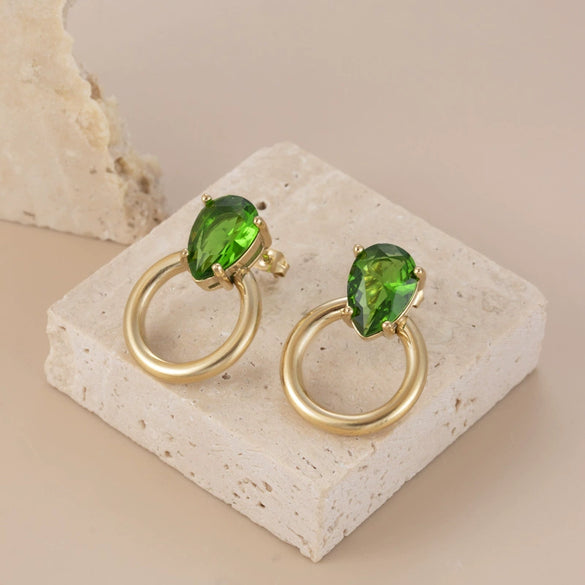 Titanium Steel Niche Style Water Drop Hollow Circle Earrings With Electroplating