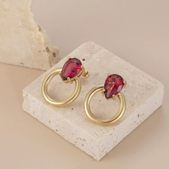Titanium Steel Niche Style Water Drop Hollow Circle Earrings With Electroplating