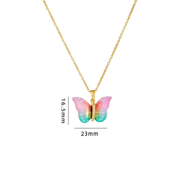 Titanium Steel O Chain Necklace For Women With Gold Plated Mixed Gemstone Inlay Simulation Butterfly Pendant In Light Luxury Style And Electroplating Treatment
