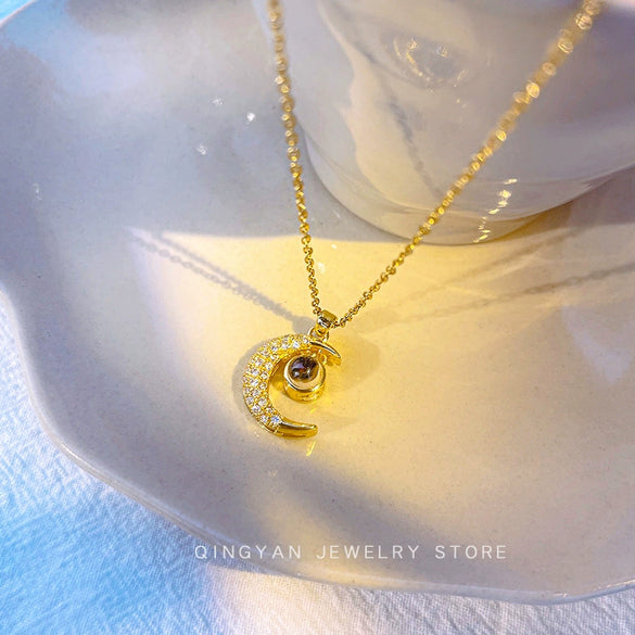 Titanium Steel O Chain Women's Highend Star Shape Projection Moon Necklace With Electroplating