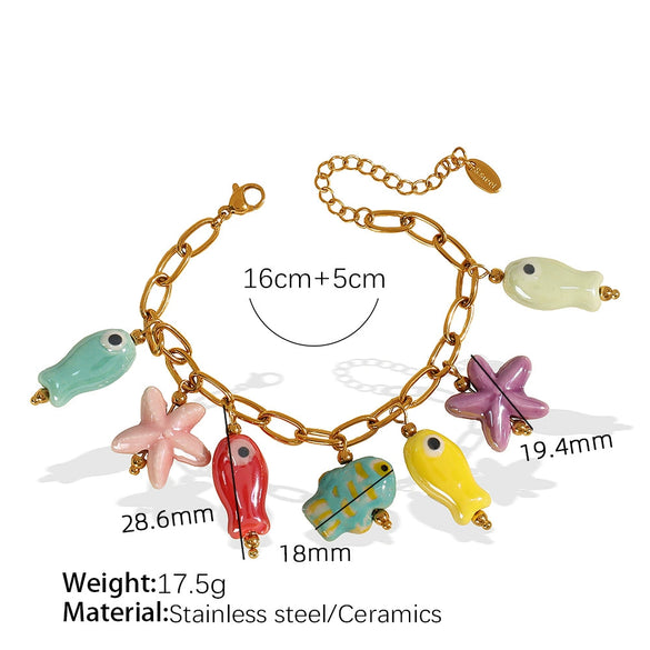 316L Stainless Steel Ocean Theme Fashion Casual Necklace And Bracelet With Electroplating For Women