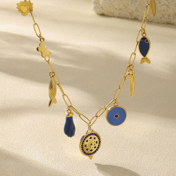 316L Stainless Steel Ochain Geometric Round Zircon Multiaccessories Gold Plated Fashion Exaggerated Clavicle Necklace For Women