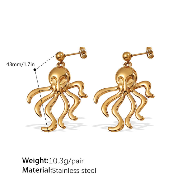 316L Stainless Steel Octopus And Jellyfish Pendant Earrings And Necklace Set For Women Fashion Style With Electroplating