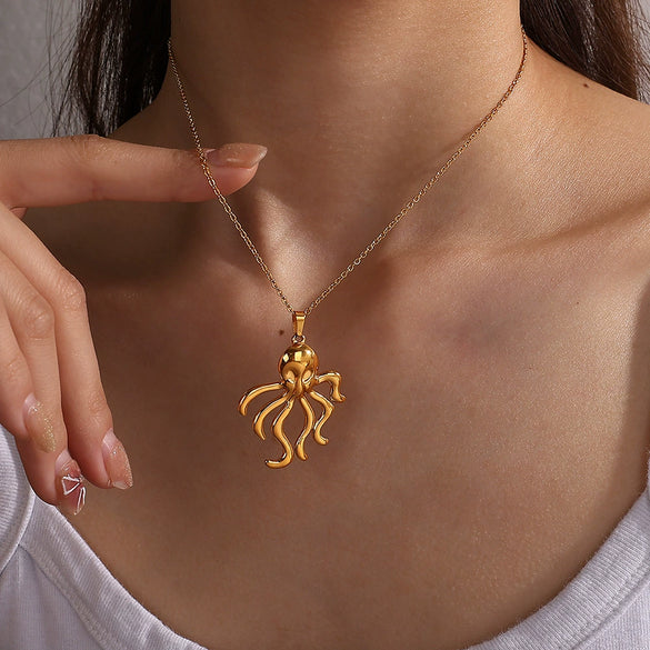 316L Stainless Steel Octopus And Jellyfish Pendant Earrings And Necklace Set For Women Fashion Style With Electroplating