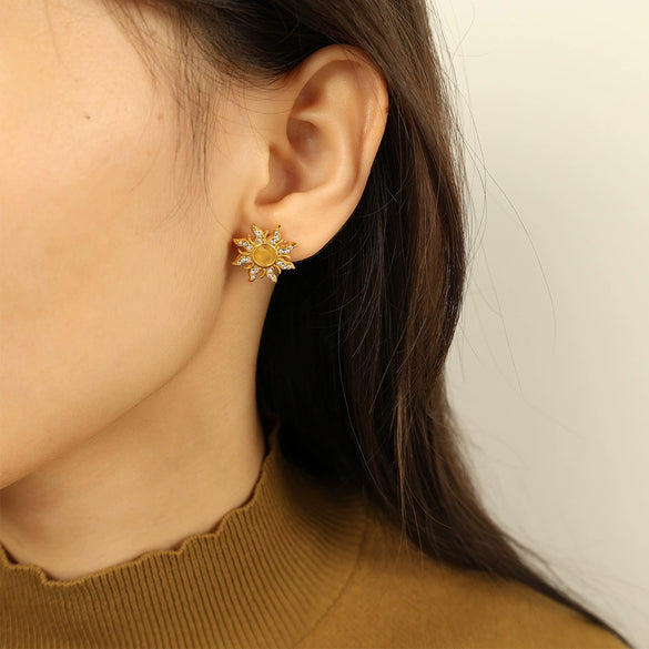 316L Stainless Steel Oil Gold Plated Sunflower Pendant Earrings Fashion Design