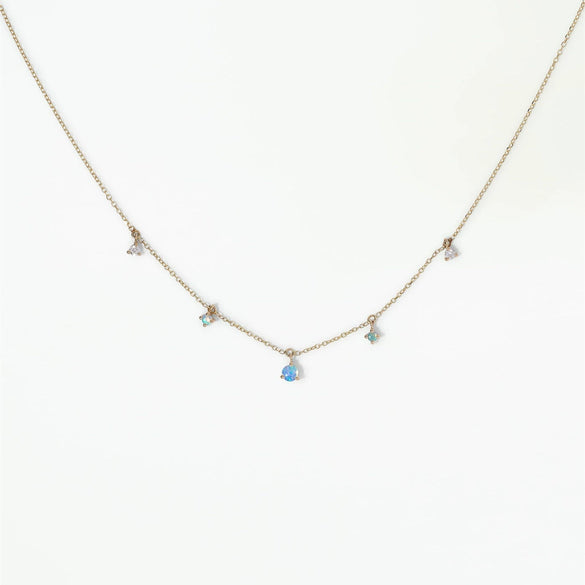 Titanium Steel Opal Necklace Gold Plated With Blue Water Drop Pattern In Rococo Style