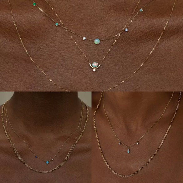 Titanium Steel Opal Necklace Gold Plated With Blue Water Drop Pattern In Rococo Style