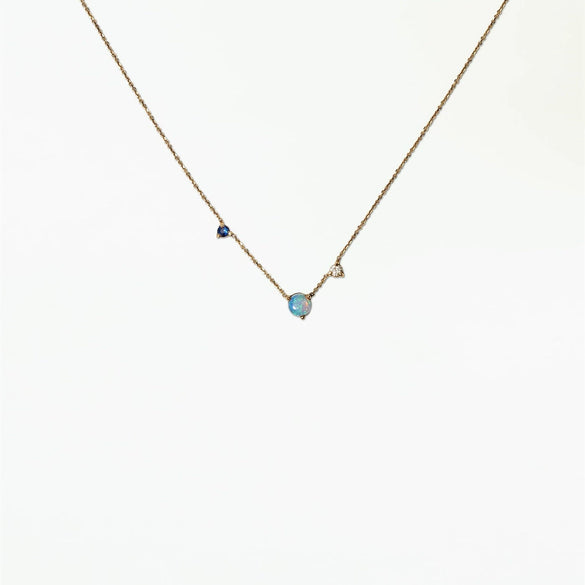 Titanium Steel Opal Necklace Gold Plated With Blue Water Drop Pattern In Rococo Style