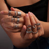 Titanium Steel Open Ring With Irregular Lines Star Heart Shape Flower Leaves Letters Numbers Text Electroplating Design