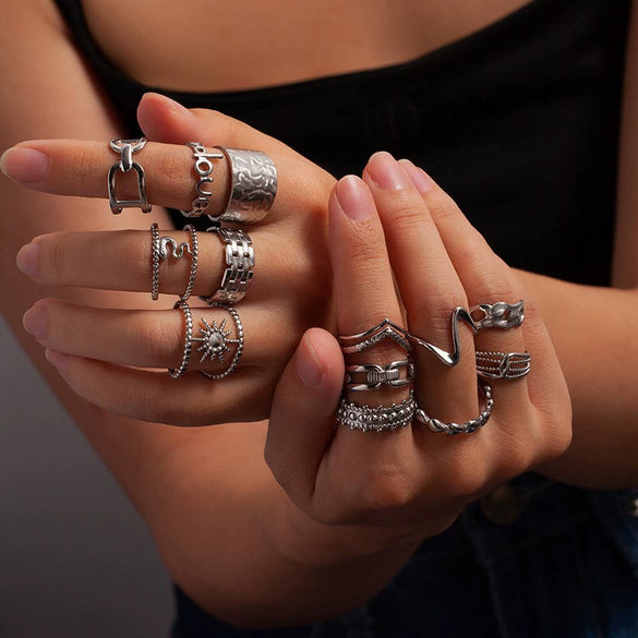 Titanium Steel Open Ring With Irregular Lines Star Heart Shape Flower Leaves Letters Numbers Text Electroplating Design