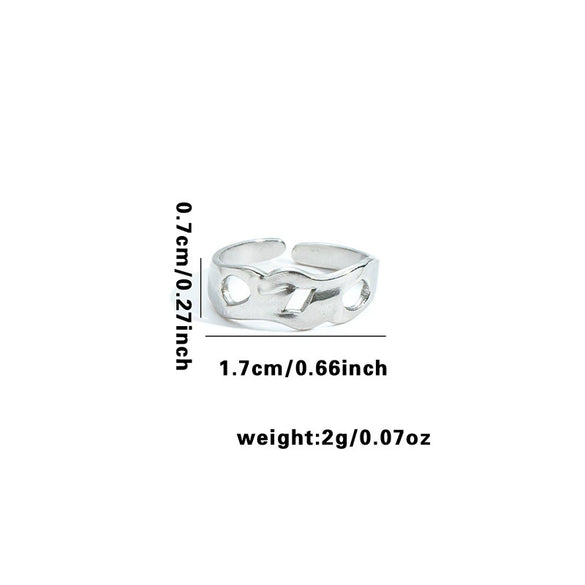 Titanium Steel Open Ring With Irregular Lines Star Heart Shape Flower Leaves Letters Numbers Text Electroplating Design