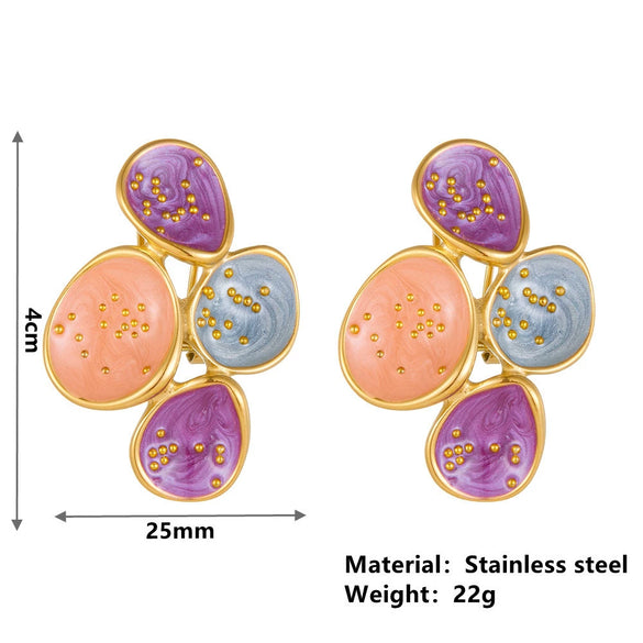 Titanium Steel Oval Earrings With Threecolor Combination Geometric Style Vacuum Electroplated In Furnace Unisex Cartoon
