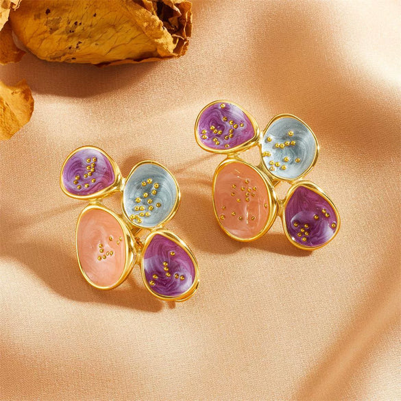 Titanium Steel Oval Earrings With Threecolor Combination Geometric Style Vacuum Electroplated In Furnace Unisex Cartoon