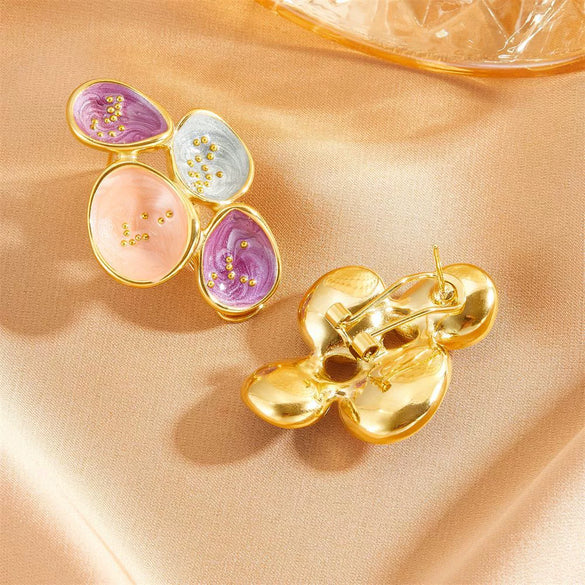 Titanium Steel Oval Earrings With Threecolor Combination Geometric Style Vacuum Electroplated In Furnace Unisex Cartoon