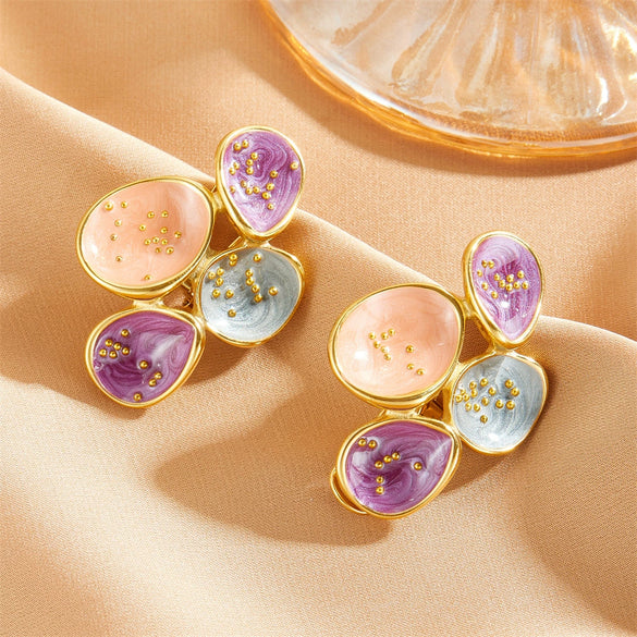 Titanium Steel Oval Earrings With Threecolor Combination Geometric Style Vacuum Electroplated In Furnace Unisex Cartoon