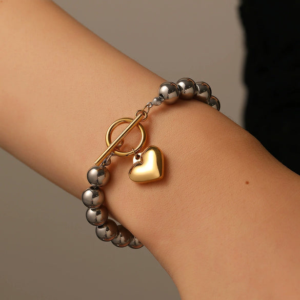 Titanium Steel Peach Heart Bead Bracelet Electroplated Cartoon Style Women's Bracelet