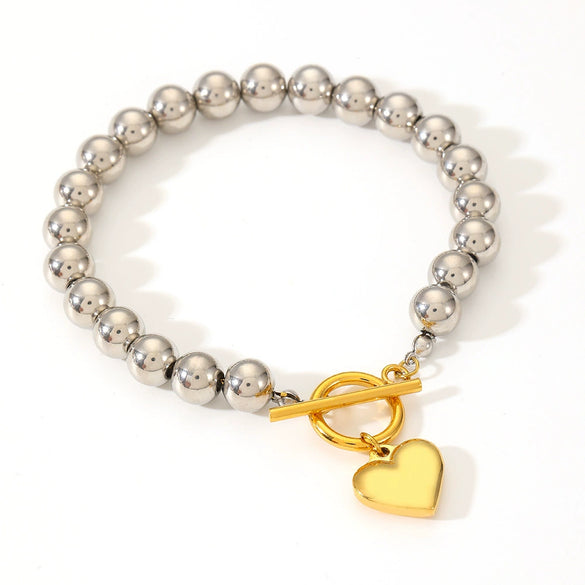 Titanium Steel Peach Heart Bead Bracelet Electroplated Cartoon Style Women's Bracelet